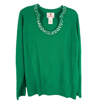 Quacker Factory Womens XL Kelly Green Sweater Rhinestones Soft Holiday Christmas - Image 1 of 4