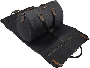 2 in 1 Canvas Leather Suit Luggage Garment Bag with Shoulder Strap for Travel - Picture 1 of 5