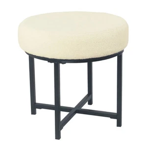 HomePop Faux Sheepskin Ottoman Round Modern Metal Bedroom Living Room Cream - Picture 1 of 8