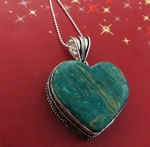 Mosaic Jasper Heart Necklace With .925 Silver - Picture 1 of 14