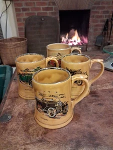 4 X Vintage Wade Tankards – Veteran Car Series Pottery Mugs, bugatti, bentley ++ - Picture 1 of 15