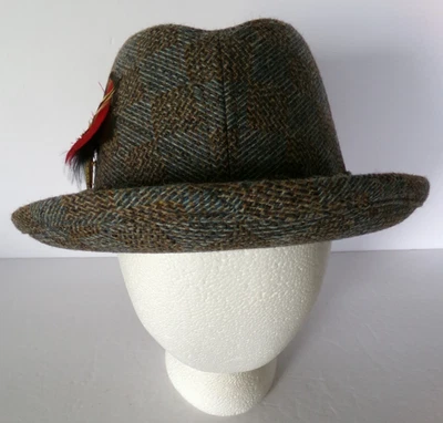 Vtg Berg Mens Fedora Hat Fifth Avenue New York Size 7 Blue Brown Feather Braided - Image 1 of 4