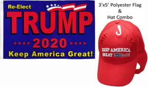 3'x5' Re-Elect Trump 2020 Flag (FI) & Trump 2020 Keep America Great Red USA Hat - Picture 1 of 1