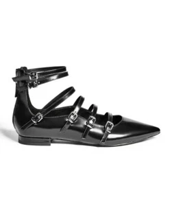 NWB Guess By Marciano Women's Lyra Black Leather Flat Strappy Sandals Sz 6.5 - Picture 1 of 5