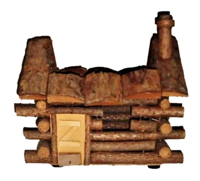 Rustic Wood Log Cabin Decor 8" x 6.75" x 7" All Wood Cutout on Top VGC Free Ship - Image 1 of 4