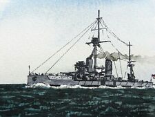 ORIGINAL AQUARELL - Schlachtschiff H.M.S. "Dreadnought"..