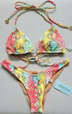 Luli Fama Smoke Show Tri Top & High Leg Brazilian Bottom, Size S - Image 1 of 4