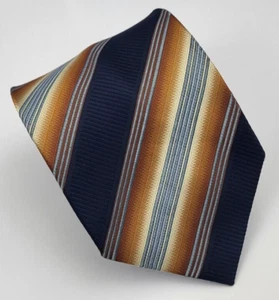 Bergamo New York Polyester Tie Black Brown Blue Stripes Necktie Long 64 x 3.75 - Picture 1 of 5