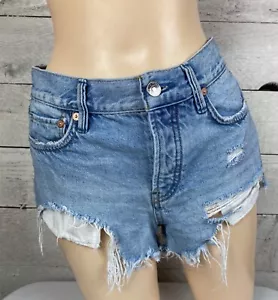 Pantalones Cortos de Jean We The Free Cut Off Mujer 24 X2.5" Desgastados Deshilachados Bolsillos con Cinturón - Imagen 1 de 12