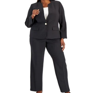Le Suit Womens 24W Single Button Blazer Slim Fit Pants Suit Black Office Career - Picture 1 of 20