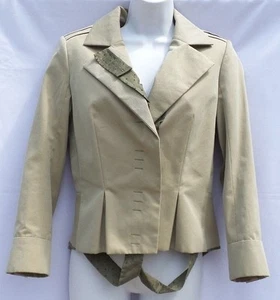 YVES SAINT LAURENT '05 Beige Khaki Pleated Cotton Olive Trim Blazer Jacket 36 - Picture 1 of 12