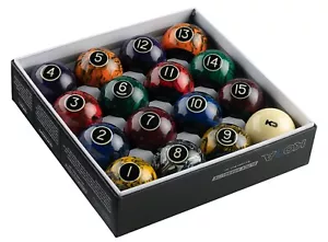 Koda Sports KBBM 2-1/4" Black Marbelite Swirl Billiards & Pool Balls Set