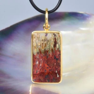 Anhänger Feder Achat Cabochon & Vermeil 18K Vergoldet an Sterling Silber 5.69 G - Bild 1 von 13