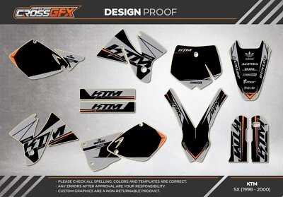 1998 1999 2000 Graphics Kit for KTM SX 125 250 380 400 450 520 Decals Stickers Foto 1 de 4