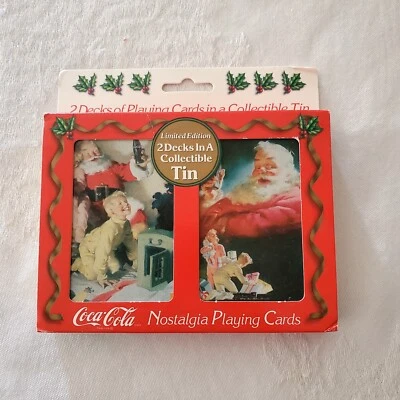 Coca Cola Vintage 1996 Christmas Nostalgia Santa Playing Cards Coke Tin 1964 52 - Image 1 of 4