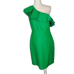 J.Crew One Shoulder  Dress Size 6 green ruffle cotton silk blend - Picture 1 of 18