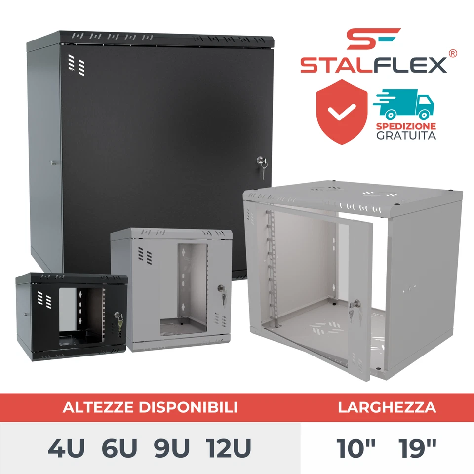 10“ 19” 4U 6U 9U 12U RACK Armadio di Rete Armadio Server a Muro - Immagine 1 di 1