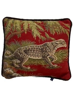 Ashford Court Tapestry Decorative Throw Pillow 16x16 Cheetah Red Background - Image 1 of 4