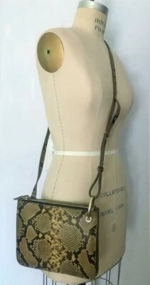 H&M Womens Leather Olive Green Snake Python Crossbody Slim Handbag 8 x 9 NWT - Image 1 of 4