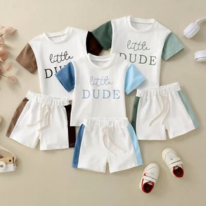 Baby Boys Shorts T Shirt Tops Elastic Waist Outfit Set Clothes Summer Pockets - Picture 1 of 32