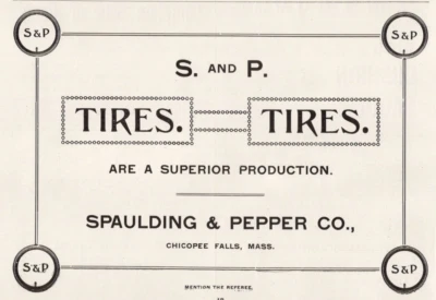 Anuncio impreso de bicicleta Spaulding & Pepper Co 1896 S and P Tires producto superior Foto 1 de 2