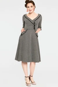 Marica Herringbone Retro Vintage Style Flared Dress - Picture 1 of 5