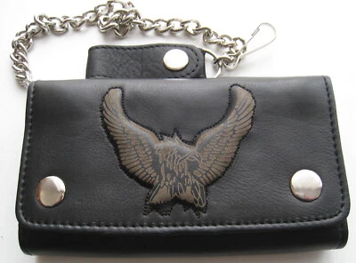 PORTE FEUILLE  CUIR NOIR  AIGLE    BIKER    MOTO    WESTERN  - Réf.14 - Photo 1/2