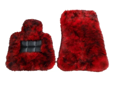 Genuine Sheepskin Longwool Red Black 2PC Floor Mats for Rolls Royce Wraith Dawn - Image 1 of 4