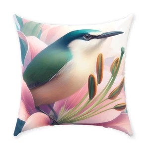 Throw Pillow Case Cushion cover Bird 122 Flowers Pastel pink green Printed USA - Picture 1 of 4