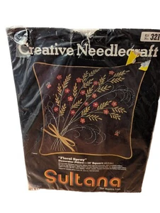 Sultana Creative Needlecraft #32031---14” Brown Square Pillow Floral Spray - Picture 1 of 4