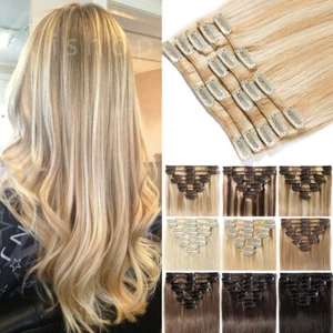 EXTRA DICK Clip In Remy Echthaar Extensions 8 Doppelt Tressen Haarteile 150G AAA - Bild 1 von 47