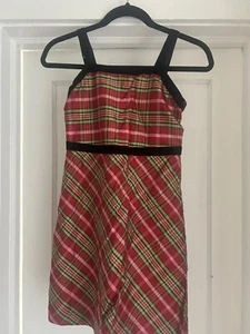 K.C. Parker Girls red green plaid silk dress w/ velvet straps & trim. - Picture 1 of 4