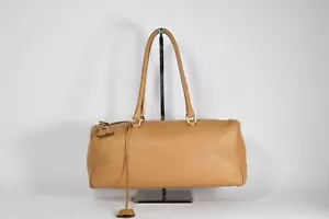 Prada Vitello Daino Tan Leather Shoulder Bag with Rolled Handles Rectangular Bag - Picture 1 of 14
