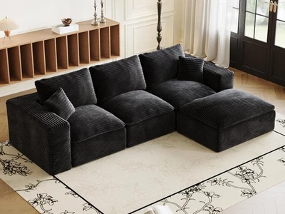 Sofá sofá de 108" de felpa de pana en forma de L con otomana Foto 1 de 4