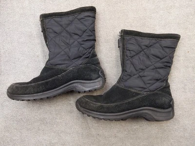 Botas Lands End femininas tamanho 6.5 pretas acolchoadas inverno neve camurça lã zíper botas - Imagem 1 de 4