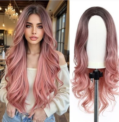 Esmee LC313-1 Synthetic Wigs Ombre Pink Long Wavy Women Heat Resistant 24 Inch