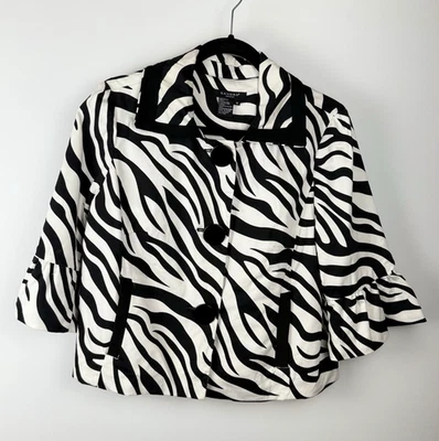 Sandro 夹克 M 黑色白色斑马印花短袖暴徒妻子 Y2K — 第 1/4 张图片