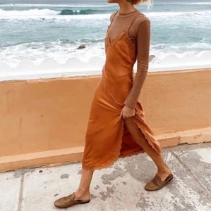 Spell & The Gypsy Rizzo Midi Slip Dress Size Medium 100% Silk Copper - Picture 1 of 7