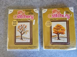 Vintage Jiffy Stitchery Counted Cross Stitch Set Of 2 NIP Fall Trees 1975  - Picture 1 of 6