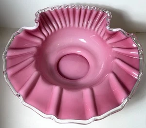 Fenton Shell Bride Schale groß Silver Crest rosa pfirsich Kunstglasschale gerafft Vintage - Bild 1 von 21