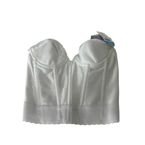 Karneval Korsett Damen 32B Neu mit Etikett weiß Ausschnitt nackter Rücken niedriger Rücken Haken & Ösen BH - Bild 1 von 8