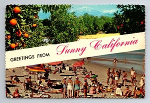 Postal de 6x4" saludos desde Sunny California - naranjas multivista, playa - Imagen 1 de 2