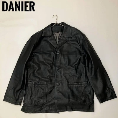Abrigo de Coche DANIER Vintage Negro Cuero Genuino Hombres Unisex Talla Grande Hecho en Canadá Foto 1 de 4