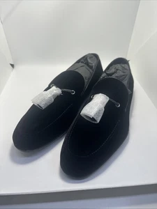Harrys of London shoes Dylan Size 12 black Velvet slip on loafers tassel. BNIB - Picture 1 of 8