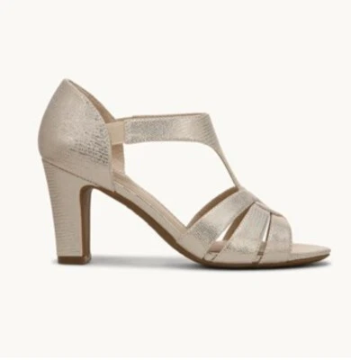 717 LifeStride Mujer Caramelo Platino Serpiente Isly Zapatos Tacón Brillante Sandalia Talla 10 Foto 1 de 4