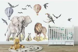 African Wildlife Elephant Lion Removable Wall Decals Sticker Boy Room Decor - Picture 1 of 5