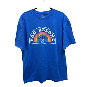 Disney Pride Collection Adult Size XL Blue Stitch Rainbow ‘You Belong’ T-Shirt - Picture 1 of 6