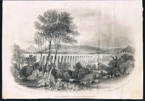EX SCRAP BOOK SMALL ENGRAVING DEE VIADUCT VALE OF LLANGOLLEN C1848 - Picture 1 of 2