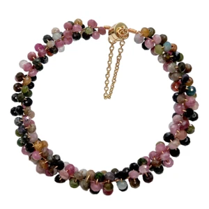 Natural rondelle Multi Color Tourmaline Bangle Bracelet - Picture 1 of 8