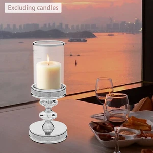 European Style Candle Holder, Tabletop Crystal Candle Holder Silver, White - Picture 1 of 12